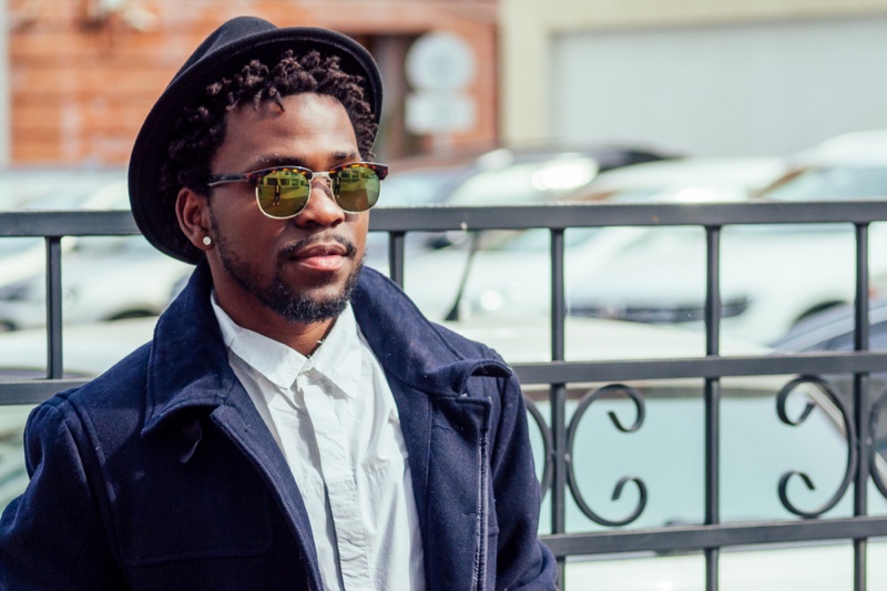 Black Man Sunglasses Hat Diamond Earring Style