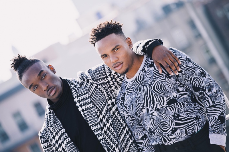 Black Men Monochrome Prints Style Sweater Houndstooth
