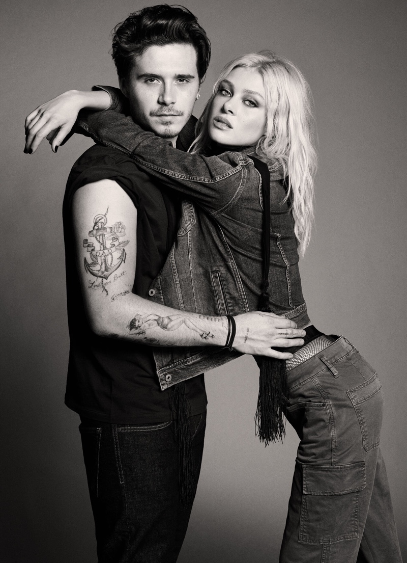 Rocking denim, Brooklyn Beckham and his fiancée Nicola Peltz appear in Pepe Jeans' fall-winter 2021 campaign.