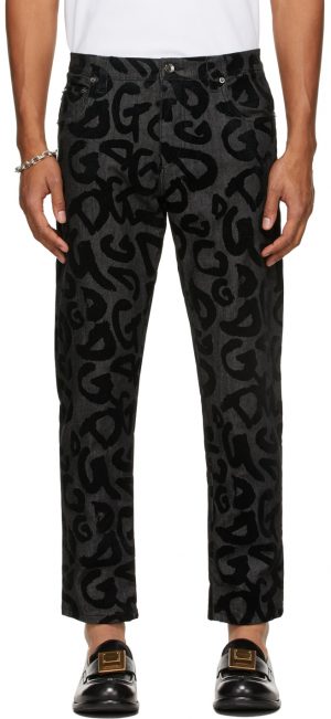 Dolce & Gabbana Black Flocked DG Jeans Dolce & Gabbana Black Flocked DG Jeans