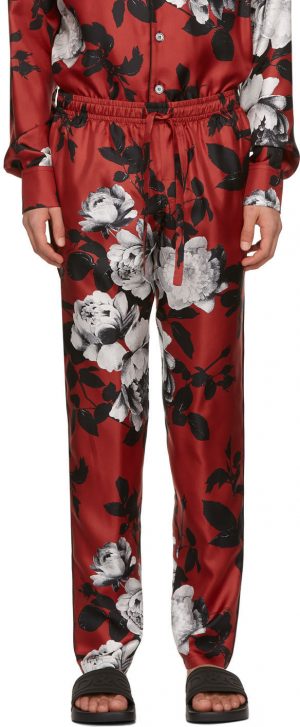 Dolce & Gabbana Red Silk Camellia Print Pyjama Trousers Dolce & Gabbana Red Silk Camellia Print Pyjama Trousers