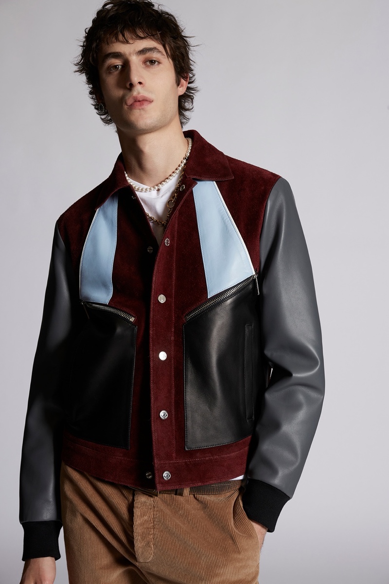 Dsquared2 Mens Leather Suede Varsity Bomber