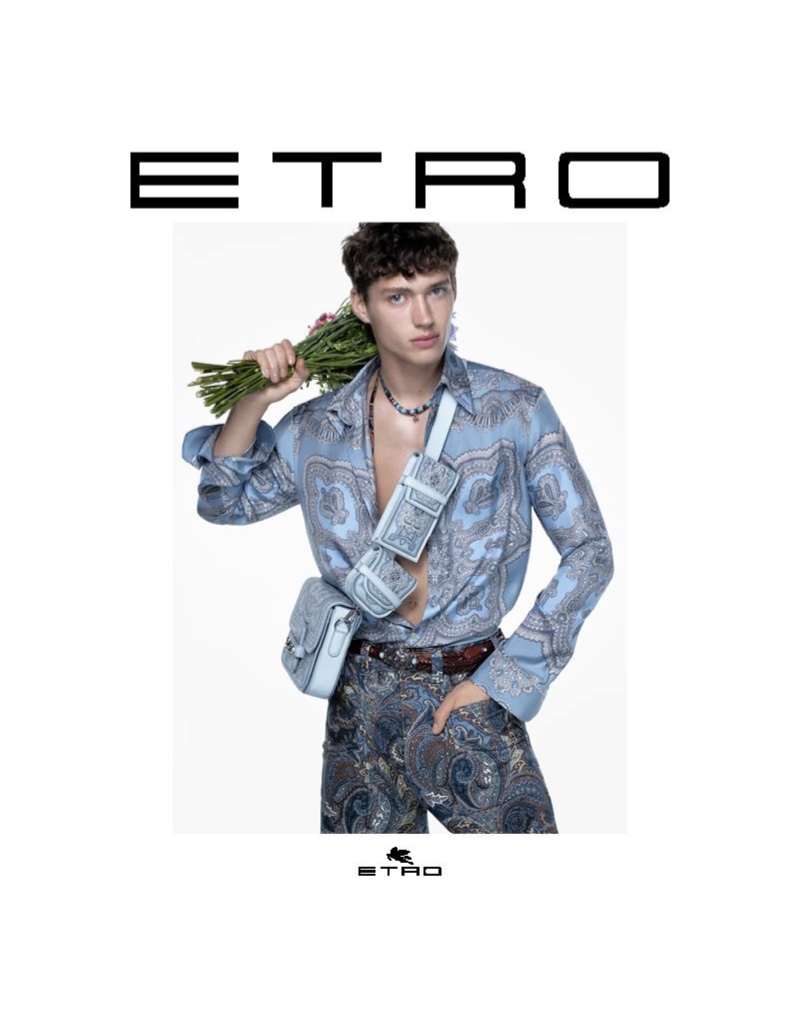 Valentin Humbroich stars in Etro's fall-winter 2021 campaign.