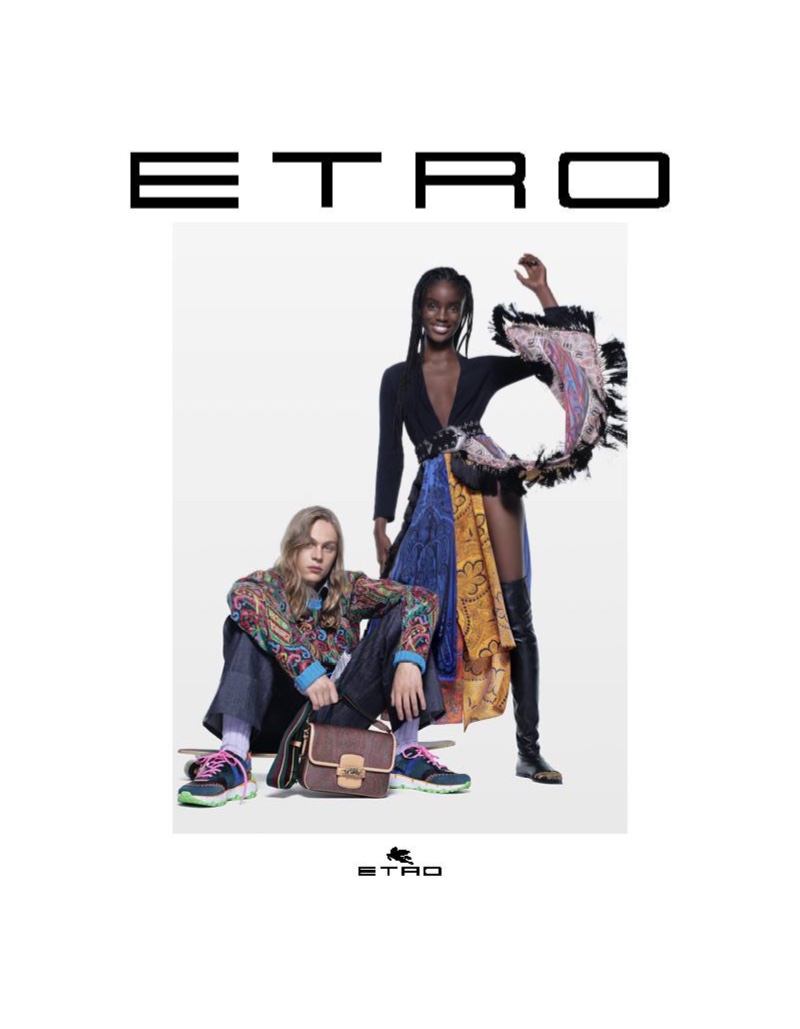 Models Sonny Charlton  and Maty Fall come together for Etro's fall-winter 2021 campaign.