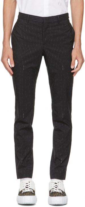 Fendi Black Pinstripe Logo Trousers Fendi Black Pinstripe Logo Trousers