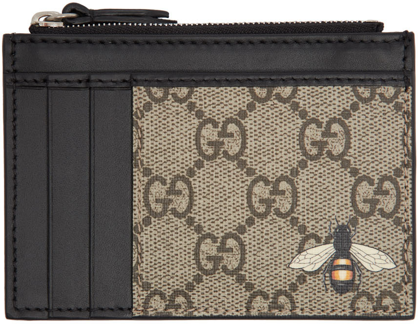 Gucci Beige GG Bee Zip Card Holder The Fashionisto