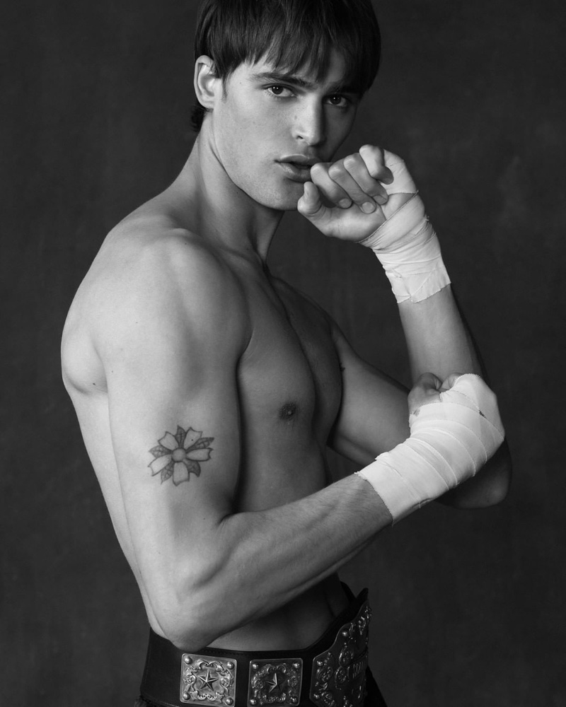 Dutch model Parker Van Noord channels his inner boxer for the Jean Paul Gaultier fragrance campaign.