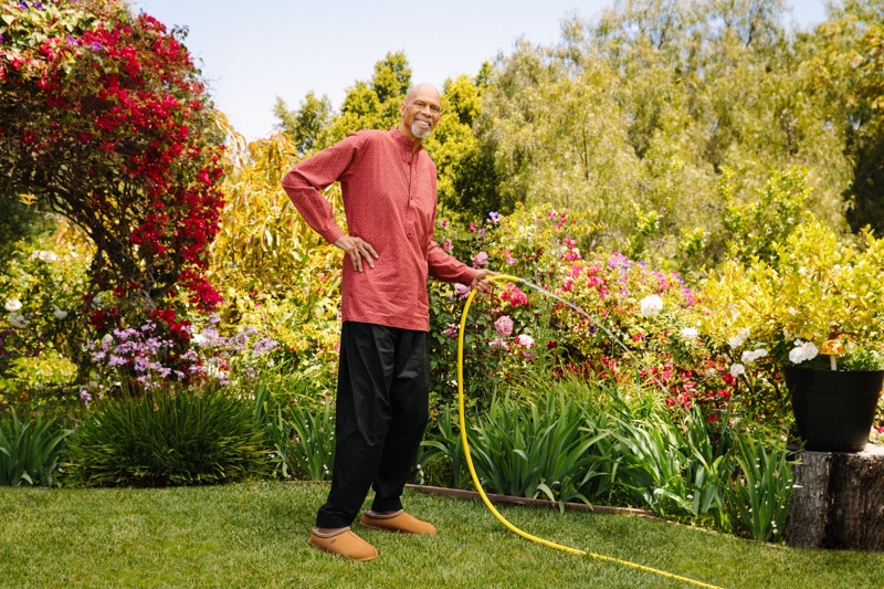 NBA legend Kareem Abdul-Jabbar wears UGG's Tasman slipper for the label's fall-winter 2021 campaign.