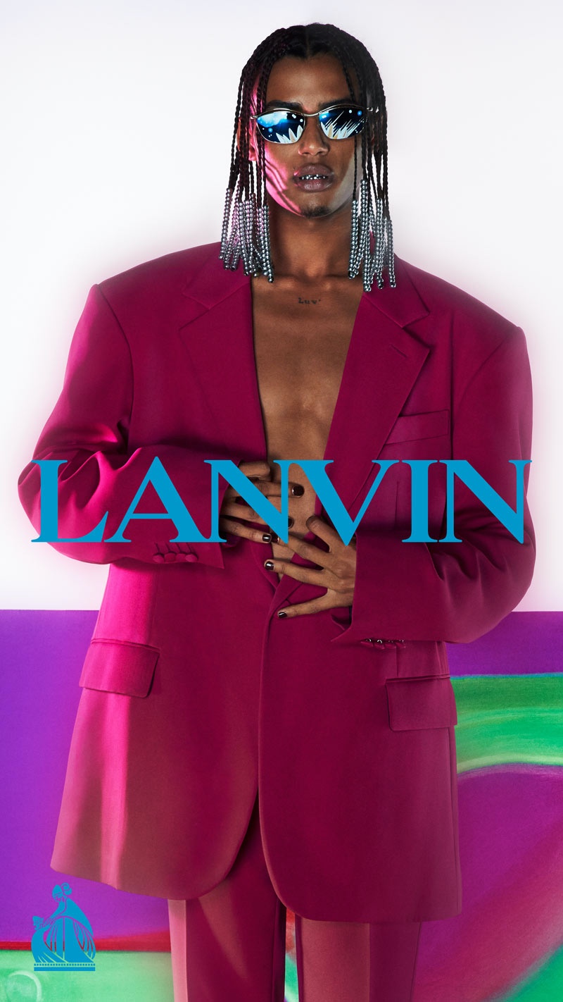 Luv Resval dons an oversized suit for Lanvin's fall-winter 2021 men's campaign.