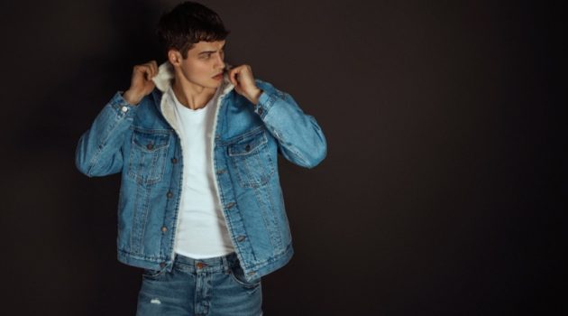 The Timeless Appeal of Denim Male Model Shearling Denim Jacket Jeans White Tee
