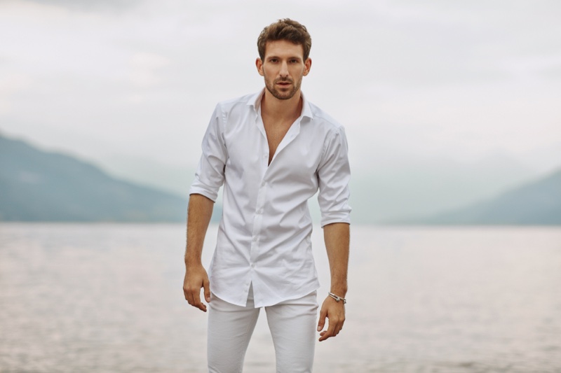Man Beach Water White Shirt Jeans Man Beach Water White Shirt Jeans