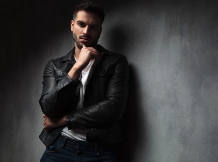 Man in Leather Jacket and White T-Shirt