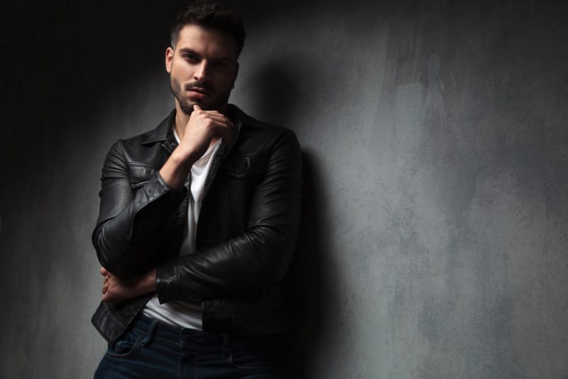 Man in Leather Jacket and White T-Shirt