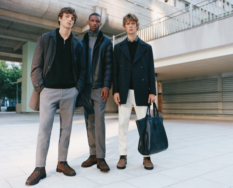 Embracing smart style, models Lucas El Bali, Malik Anderson, and Leon Dame wear Massimo Dutti's Limited Edition collection.