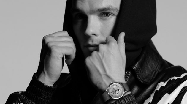 Nicholas Hoult Poses in Sleek Jaeger-LeCoultre Watch Nicholas Hoult dons Jaeger LeCoultre's Master Control Chronograph Calendar watch.