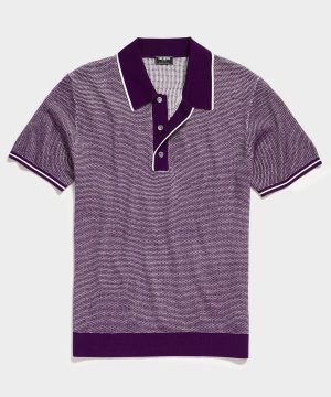 Seed Stitch Tipped Short Sleeve Sweater Polo in Plum Seed Stitch Tipped Short Sleeve Sweater Polo in Plum