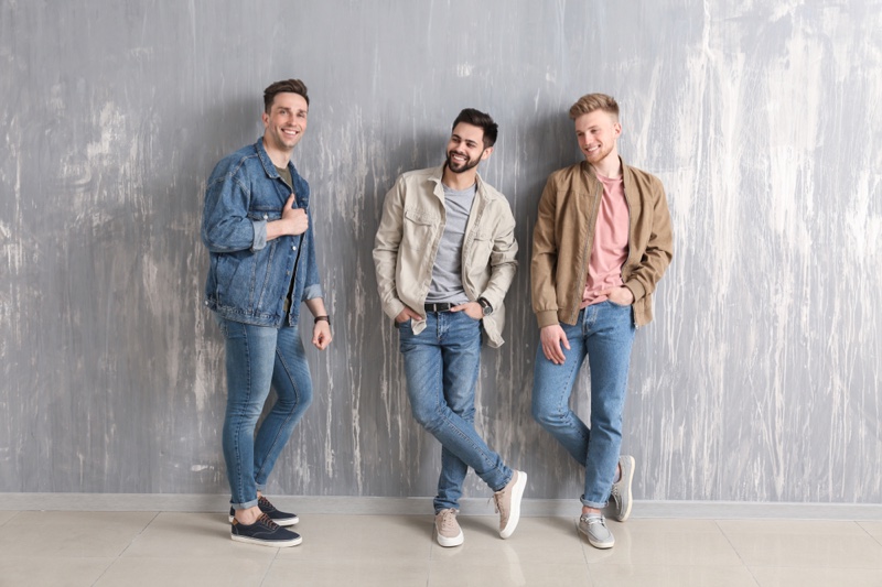 Three Men Jeans Jackets Outfits