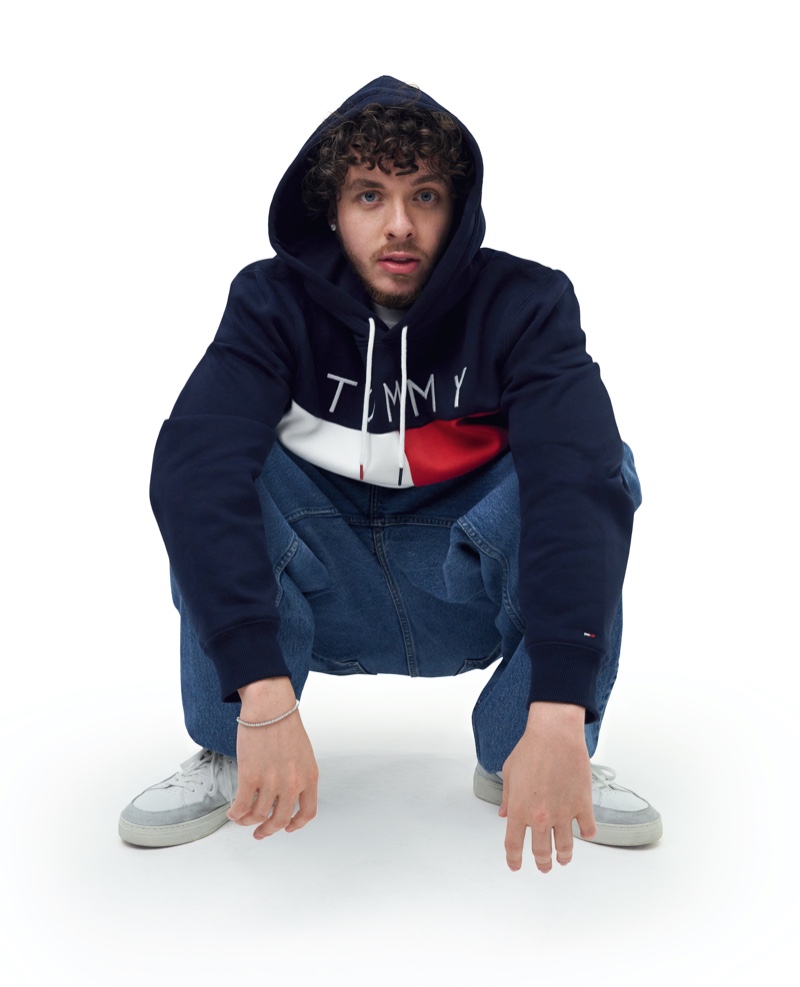 Jack Harlow appears in Tommy Hilfiger's Pass the Mic campaign.