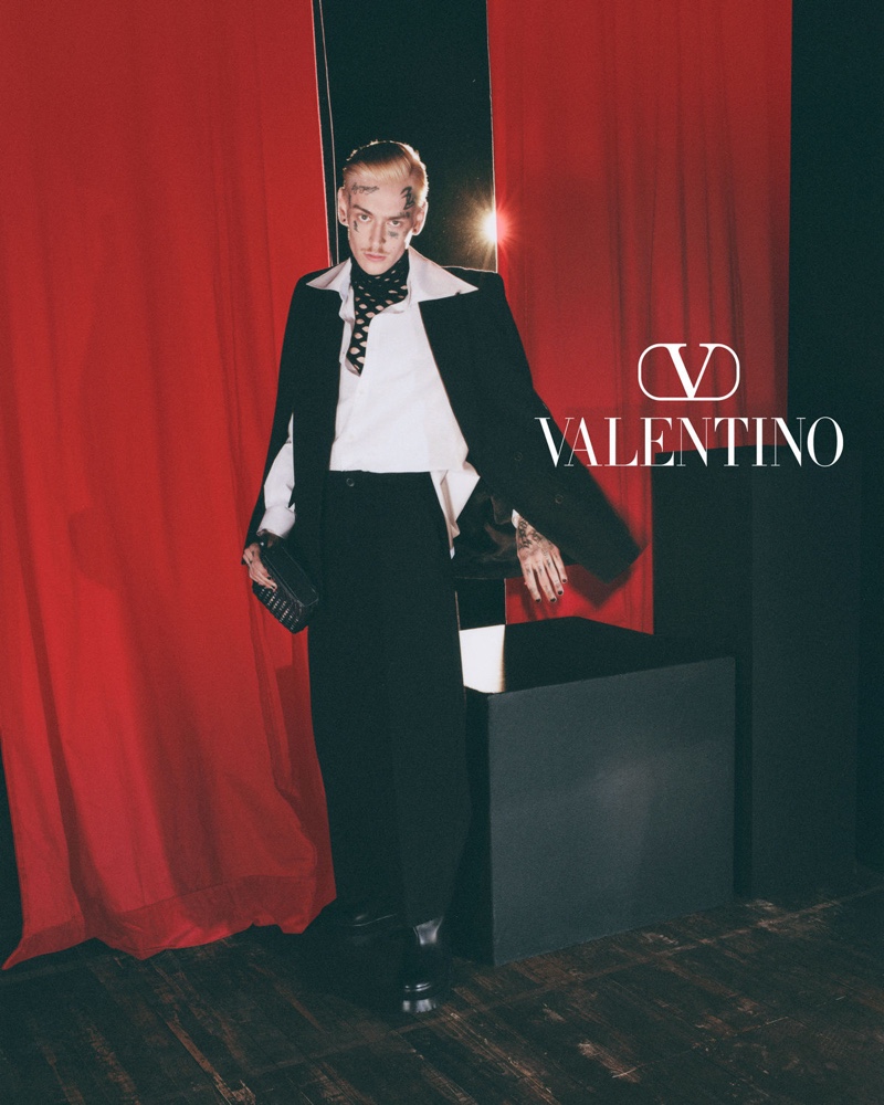 Teddy Corsica fronts Valentino's fall-winter 2021 men's campaign.