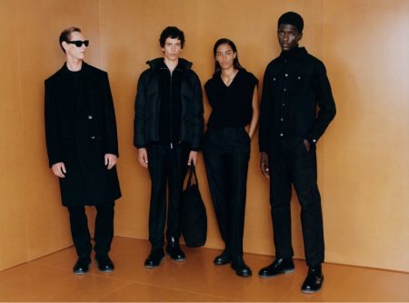 Models Rogier Bosschaart, Takfarines Bengana, Sacha Quenby, and Moustapha Sy model black looks from Zara's fall 2021 Origins collection.