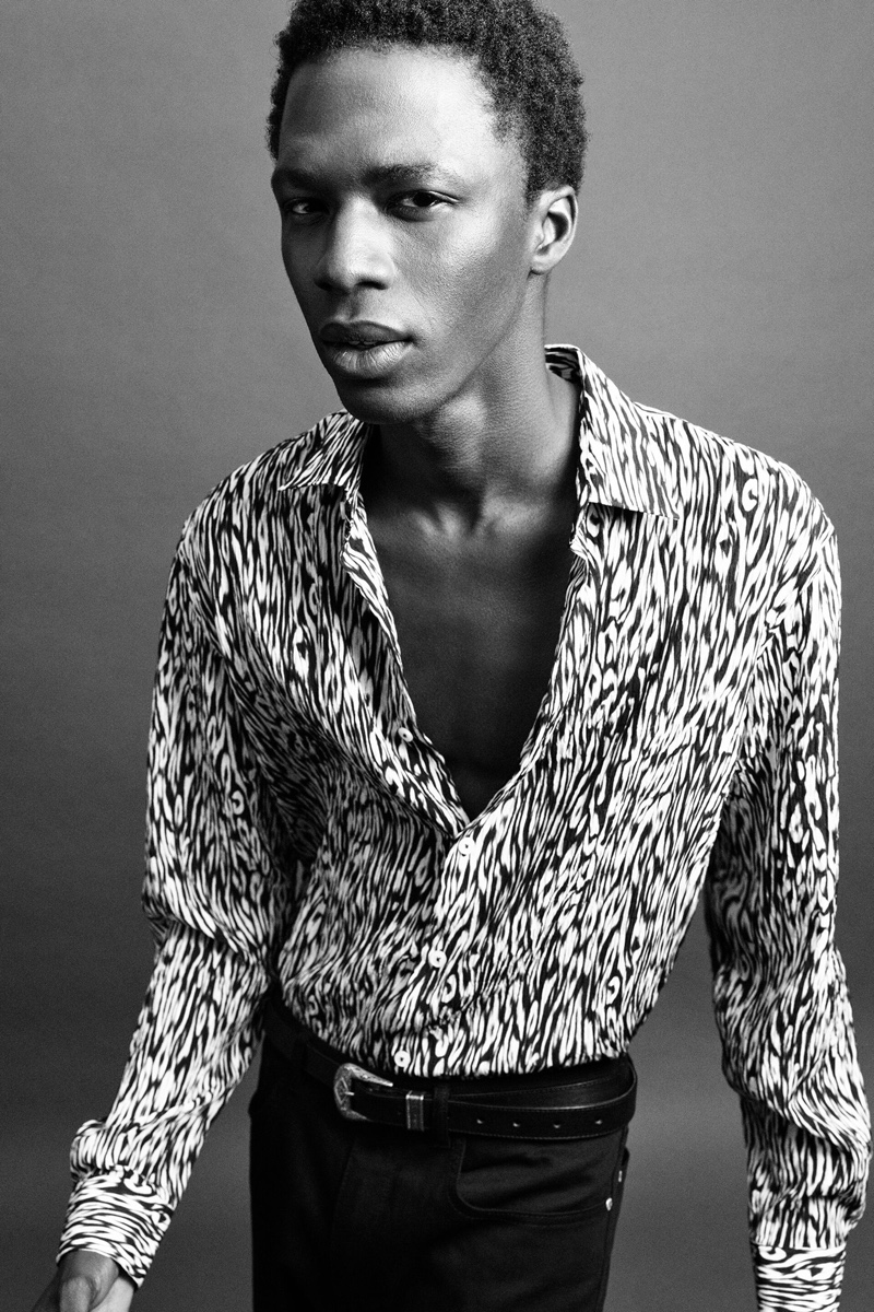 Channeling his inner rocker, Cherif wears an animal print shirt from Zara Man's Rock collection.