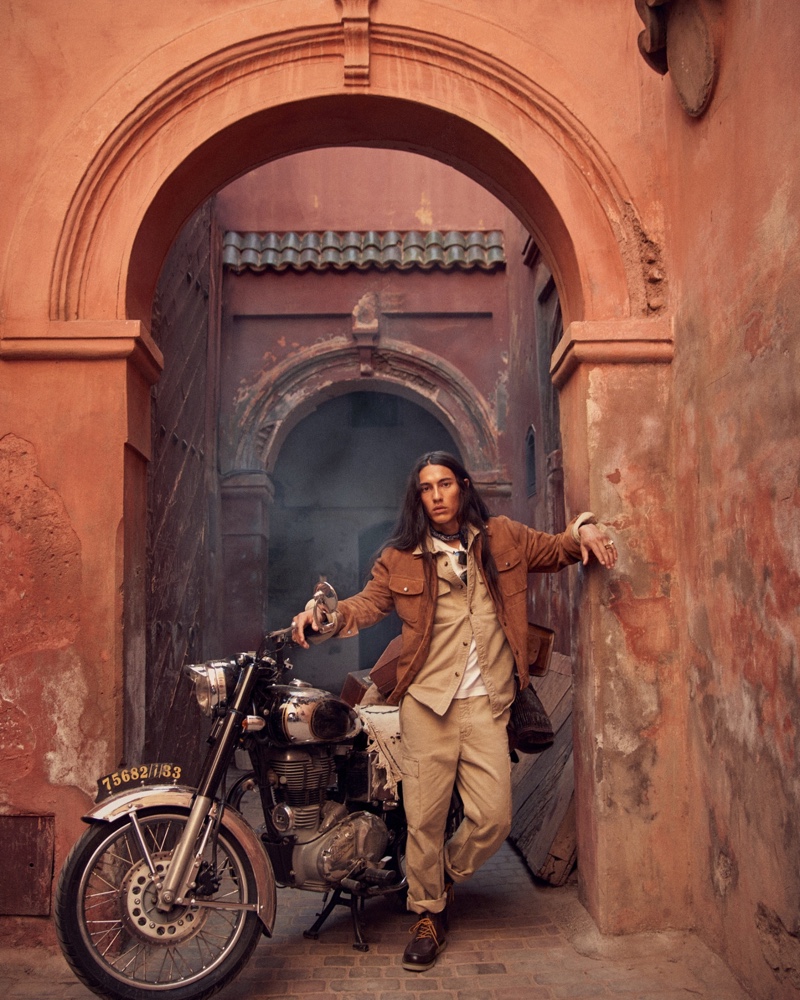 Cherokee Jack wears an adventure-inspired ensembles in neutrals for Banana Republic's fall 2021 campaign.