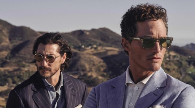 Dennis Leupold photographs Ryan Porter and Ollie Edwards for the fall-winter 2021 Brunello Cucinelli x Oliver Peoples eyewear campaign.