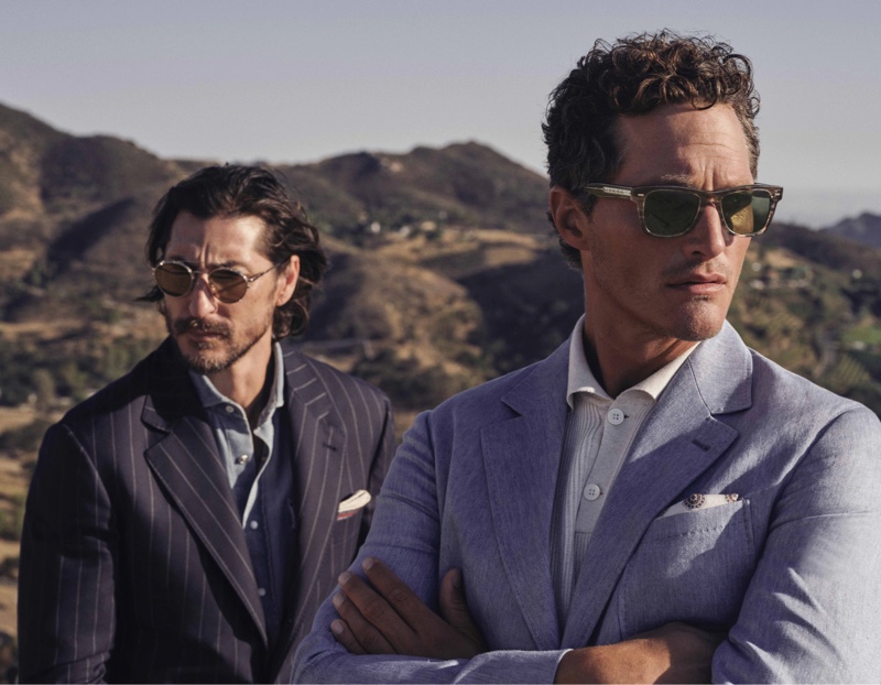 Dennis Leupold photographs Ryan Porter and Ollie Edwards for the fall-winter 2021 Brunello Cucinelli x Oliver Peoples eyewear campaign.