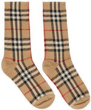 Burberry Beige Intarsia Check Mid Socks Burberry Beige Intarsia Check Mid Socks