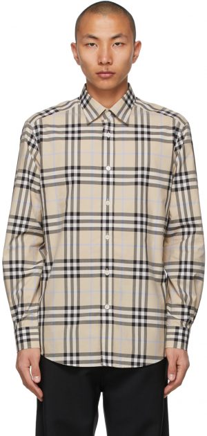 Burberry Beige Poplin Check Shirt Burberry Beige Poplin Check Shirt