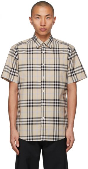Burberry Beige Poplin Check Short Sleeve Shirt Burberry Beige Poplin Check Short Sleeve Shirt