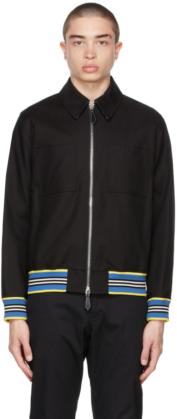 Burberry Black Icon Stripe Harrington Jacket | The Fashionisto