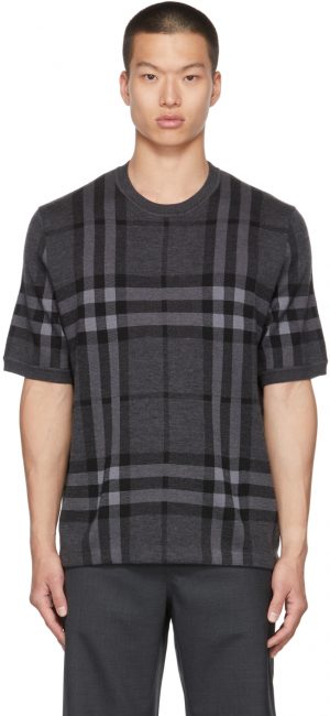 Burberry Black Silk & Wool Jacquard Check Top Burberry Black Silk & Wool Jacquard Check Top