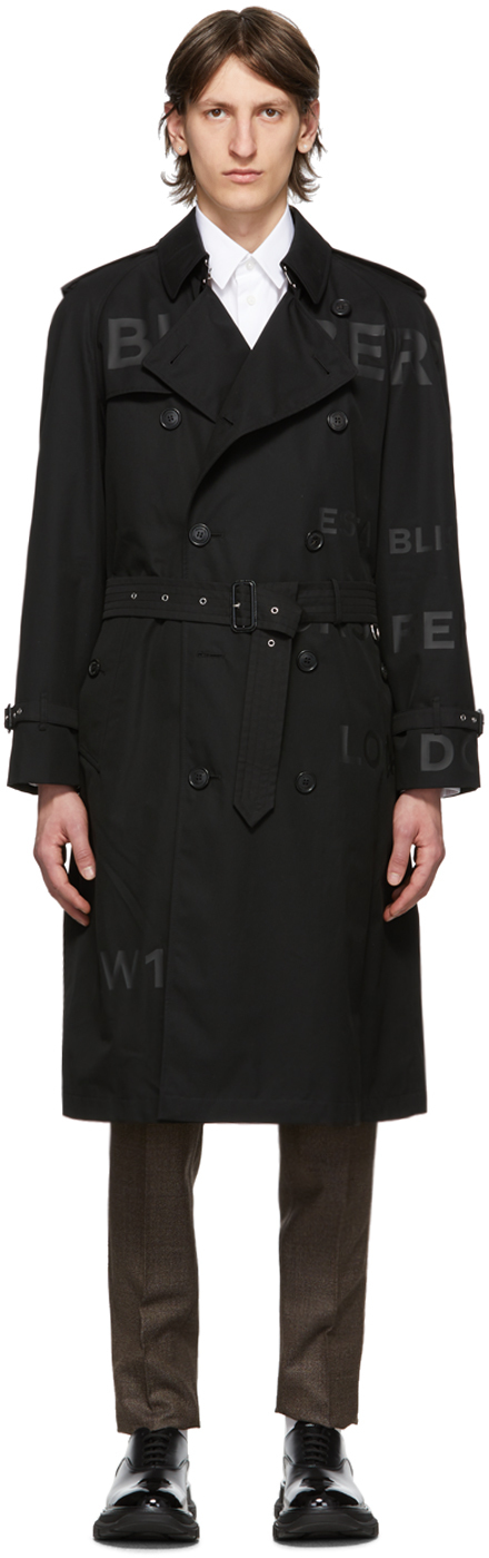 Burberry Black Westminster Horseferry Print Trench Coat | The Fashionisto