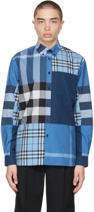 Burberry Blue Check Patchwork Shirt Burberry Blue Check Patchwork Shirt