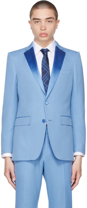 Burberry Blue Grain De Poudre Tuxedo Blazer Burberry Blue Grain De Poudre Tuxedo Blazer