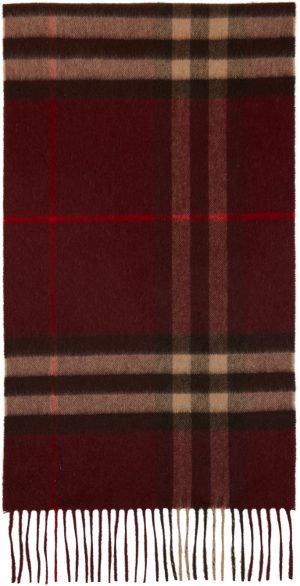 Burberry Burgundy Cashmere Classic Check Scarf Burberry Burgundy Cashmere Classic Check Scarf