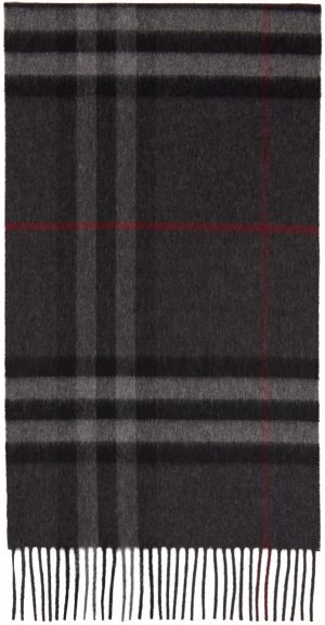 Burberry Grey Cashmere Classic Check Scarf Burberry Grey Cashmere Classic Check Scarf