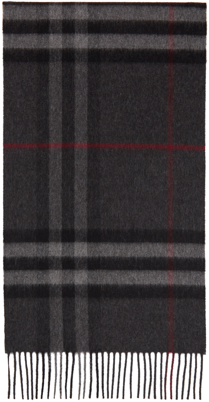 Burberry Grey Cashmere Classic Check Scarf The Fashionisto