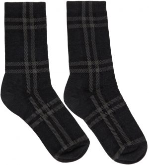 Burberry Grey Intarsia Check Mid Socks Burberry Grey Intarsia Check Mid Socks