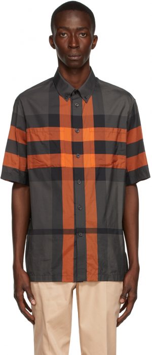 Burberry Orange & Grey Check Thames Short Sleeve Shirt Burberry Orange & Grey Check Thames Short Sleeve Shirt