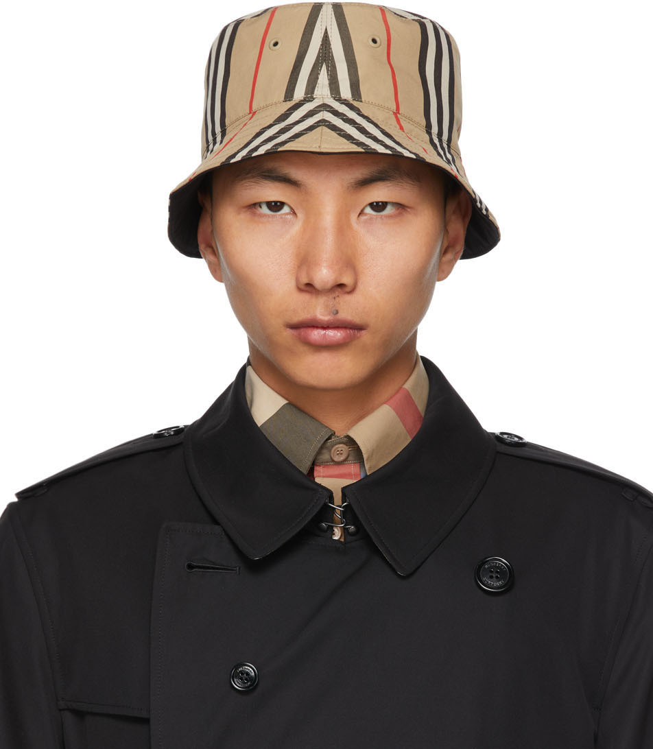 Burberry Reversible Beige Cotton Icon Stripe Bucket Hat | The Fashionisto