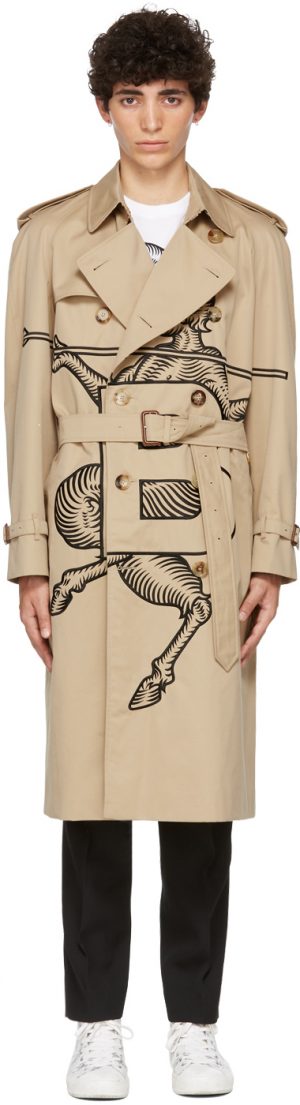 Burberry SSENSE Exclusive Beige Mythical Alphabet Embroidered Exploded Motif Trench Coat Burberry SSENSE Exclusive Beige Mythical Alphabet Embroidered Exploded Motif Trench Coat