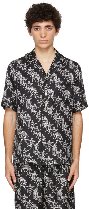 Burberry SSENSE Exclusive Black Mythical Alphabet Silk Logo Short Sleeve Shirt Burberry SSENSE Exclusive Black Mythical Alphabet Silk Logo Short Sleeve Shirt