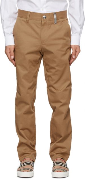 Burberry Tan Dover Logo Plaque Trousers Burberry Tan Dover Logo Plaque Trousers