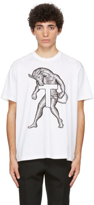 Burberry White Mythical Alphabet Large 'T' T-Shirt Burberry White Mythical Alphabet Large 'T' T-Shirt