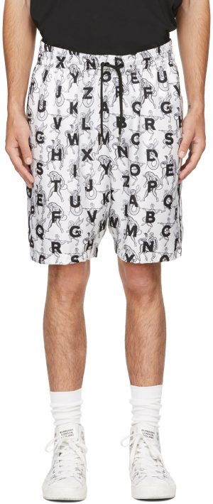 Burberry White Mythical Alphabet Silk Brazil Shorts Burberry White Mythical Alphabet Silk Brazil Shorts