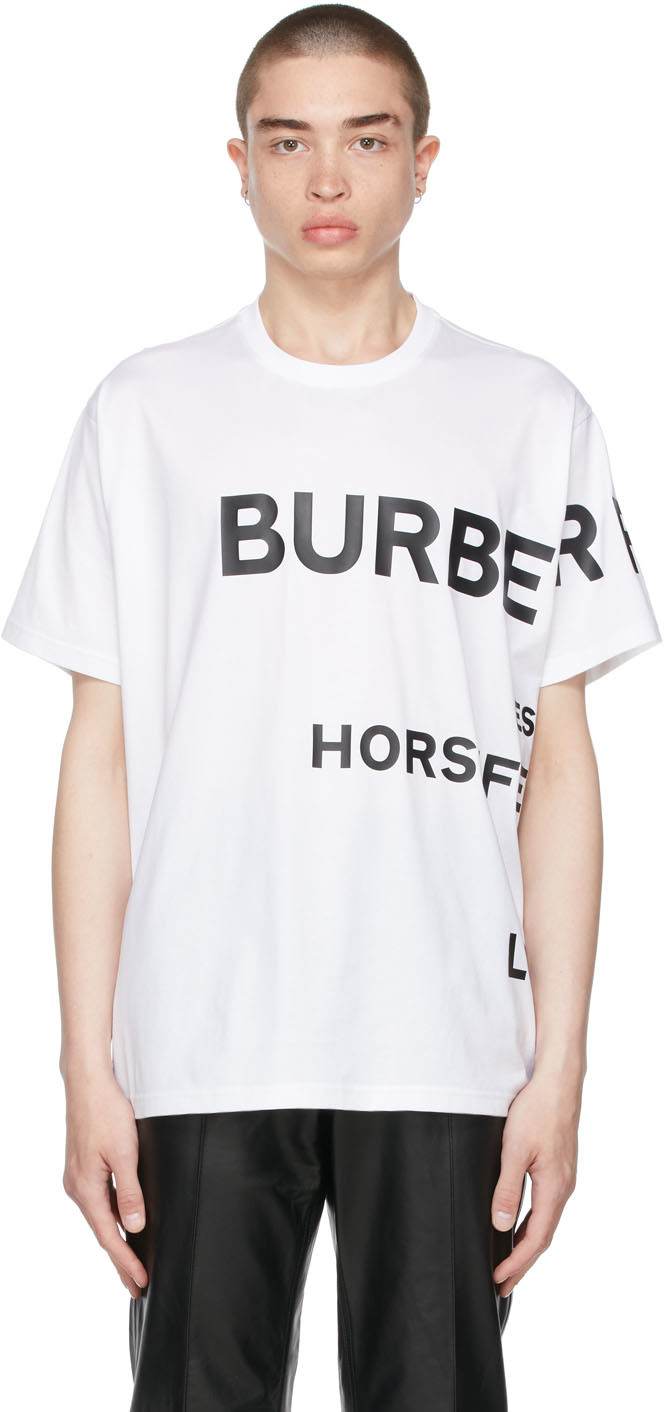 Burberry White Oversized ‘Horseferry’ Print T-Shirt | The Fashionisto