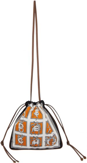 Burberry White & Orange Mythical Alphabet Drawstring Pouch Burberry White & Orange Mythical Alphabet Drawstring Pouch