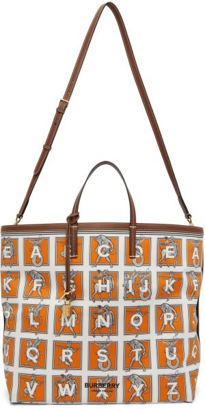 Burberry White & Orange Mythical Alphabet Silk Tote Burberry White & Orange Mythical Alphabet Silk Tote